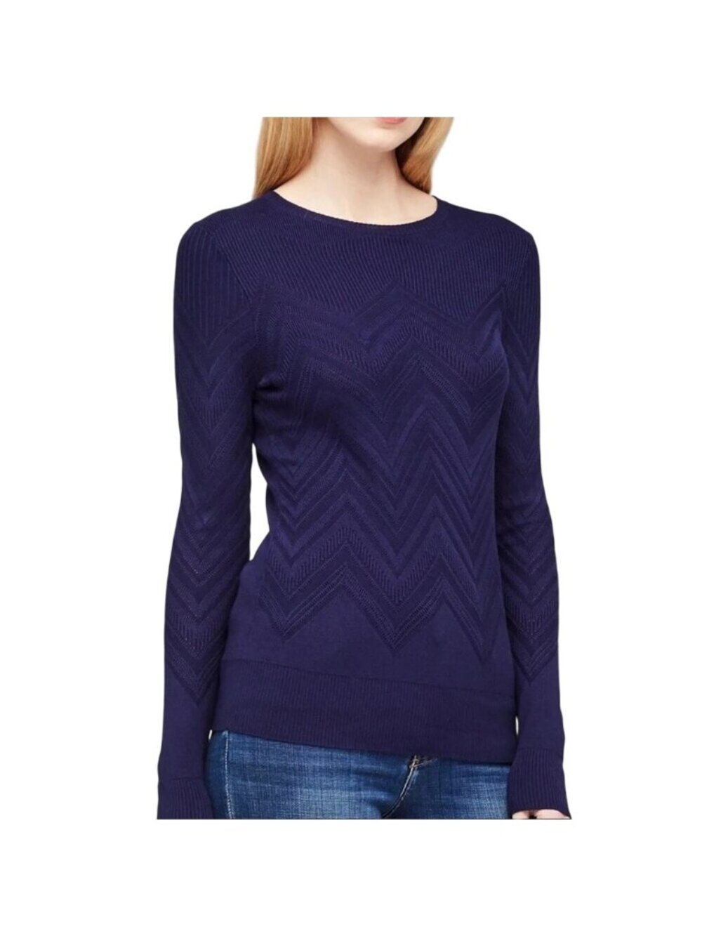L'agence Navy Blue Ribbed Chevron Long Sleeve Sweater Womens Size Small